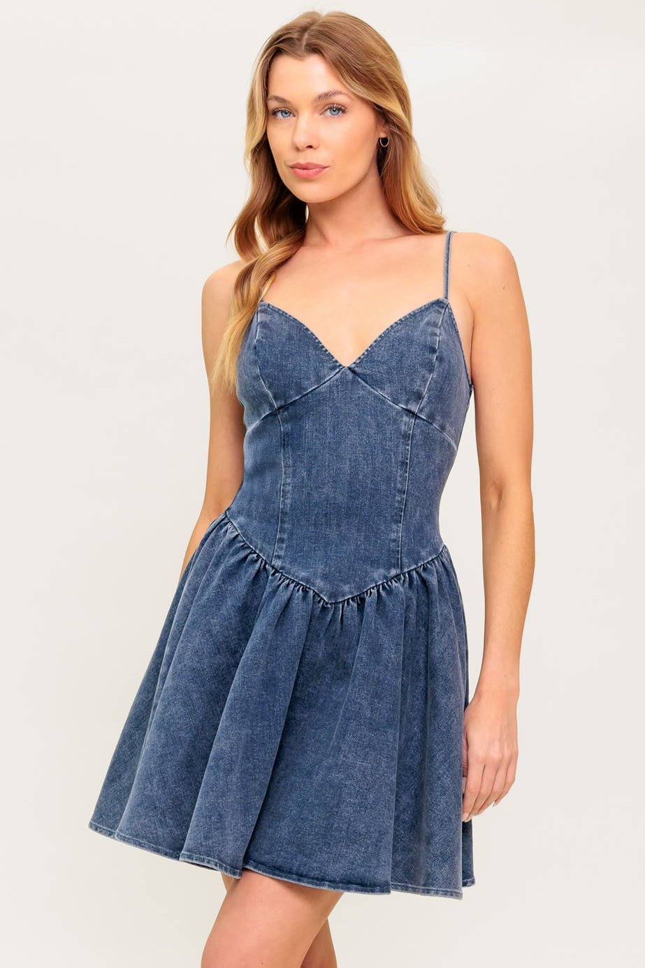WEEKEND TRIP BASQUE WAIST DENIM MINI DRESS