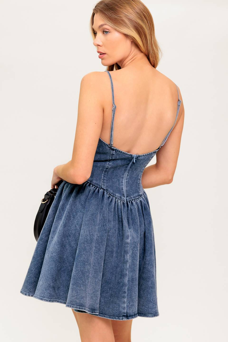 WEEKEND TRIP BASQUE WAIST DENIM MINI DRESS