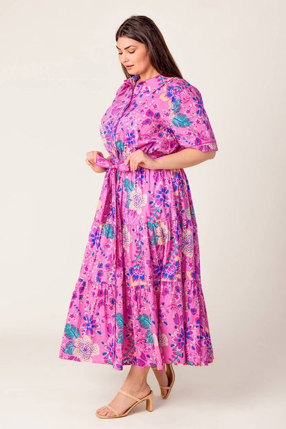 PETAL PRESS PINK & PURPLE FLORAL MIDI DRESS
