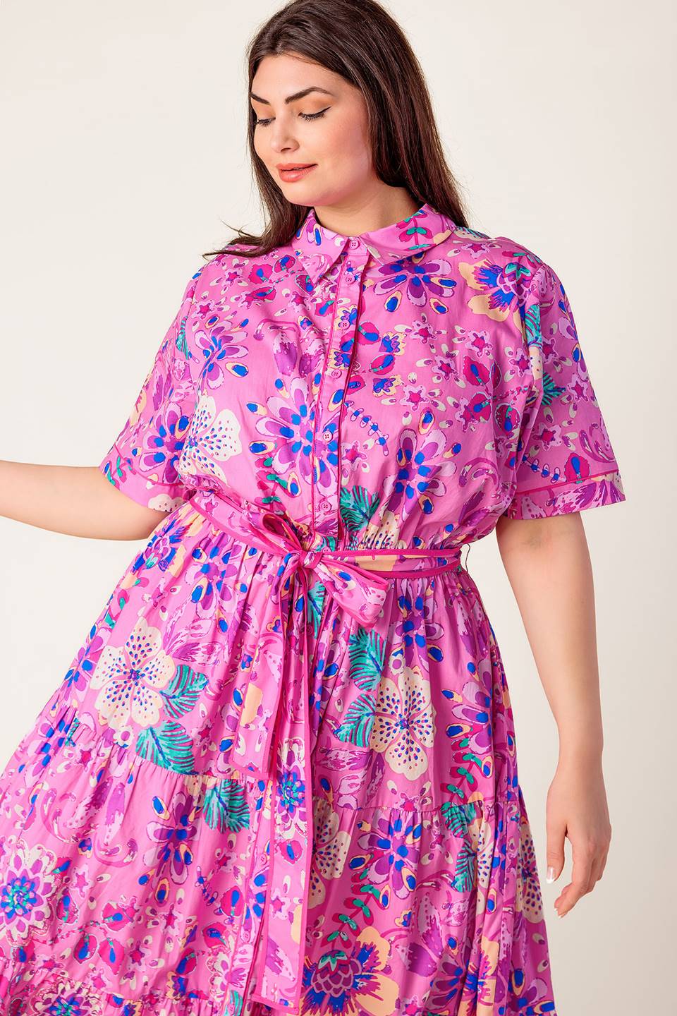 PETAL PRESS PINK & PURPLE FLORAL MIDI DRESS