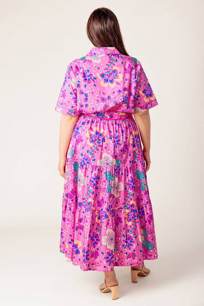 PETAL PRESS PINK & PURPLE FLORAL MIDI DRESS