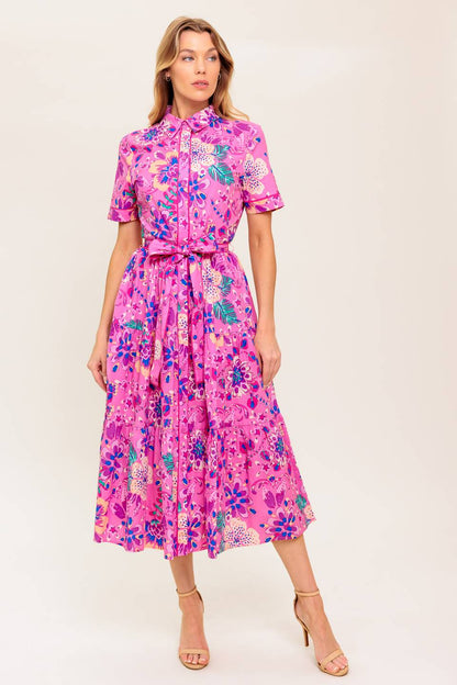 PETAL PRESS PINK & PURPLE FLORAL MIDI DRESS