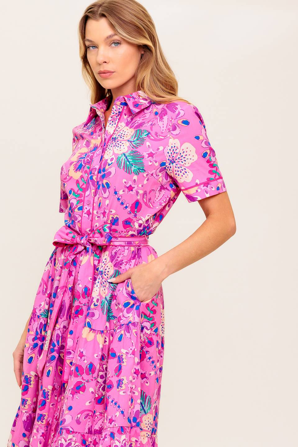 PETAL PRESS PINK & PURPLE FLORAL MIDI DRESS