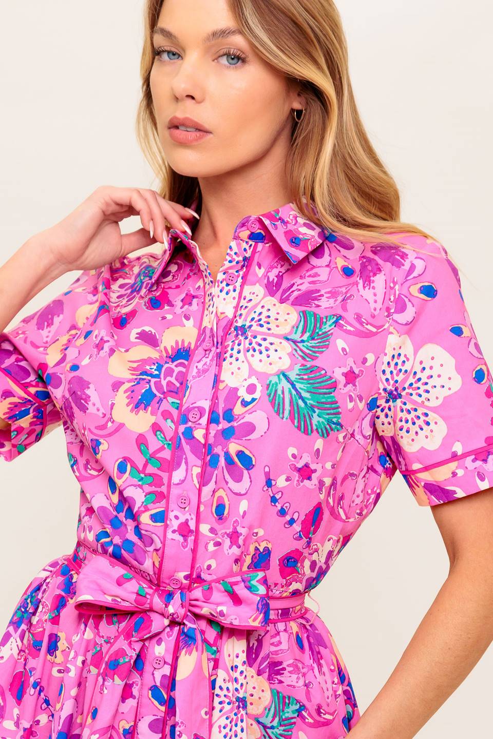 PETAL PRESS PINK & PURPLE FLORAL MIDI DRESS