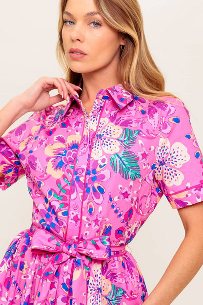 PETAL PRESS PINK & PURPLE FLORAL MIDI DRESS