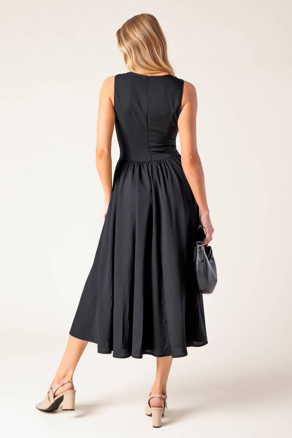 FOR THE RECORD SCALLOP-V MIDI DRESS BLACK