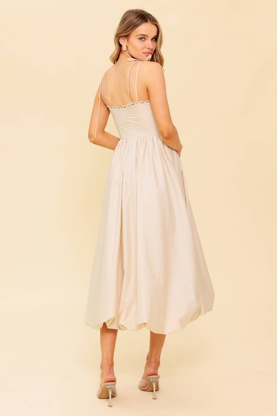 REGAL CUTIE BUBBLE HEM MIDI DRESS CREAM