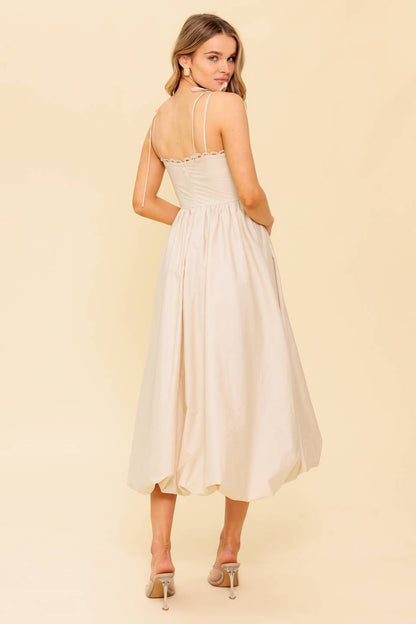 REGAL CUTIE BUBBLE HEM MIDI DRESS CREAM
