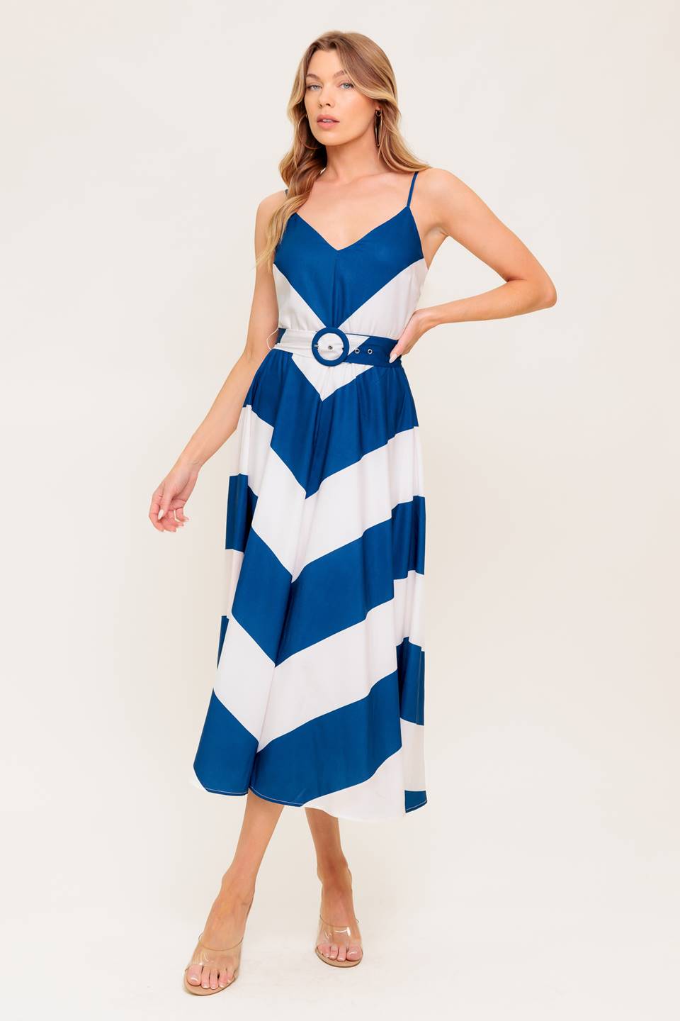 COASTAL CHARM MIDI DRESS NAVY & WHITE