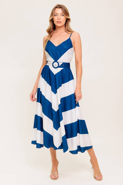 COASTAL CHARM MIDI DRESS NAVY & WHITE