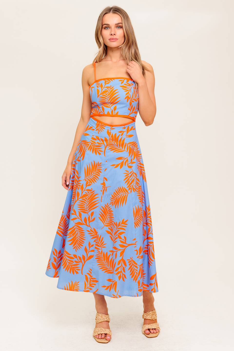 APRICOT SUNSET CUT-OUT MIDI DRESS