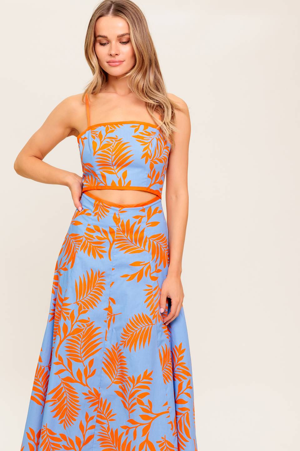 APRICOT SUNSET CUT-OUT MIDI DRESS