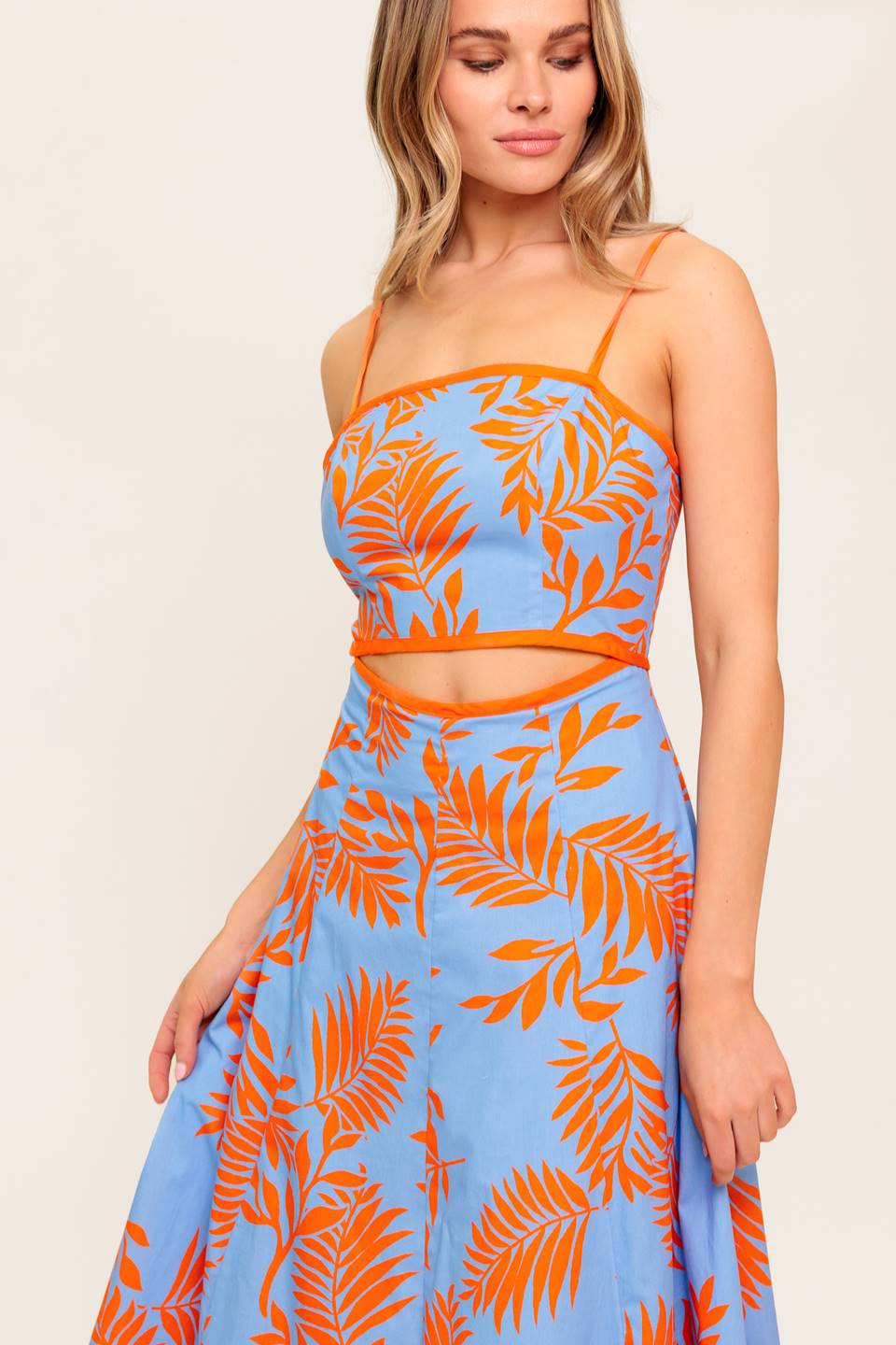 APRICOT SUNSET CUT-OUT MIDI DRESS