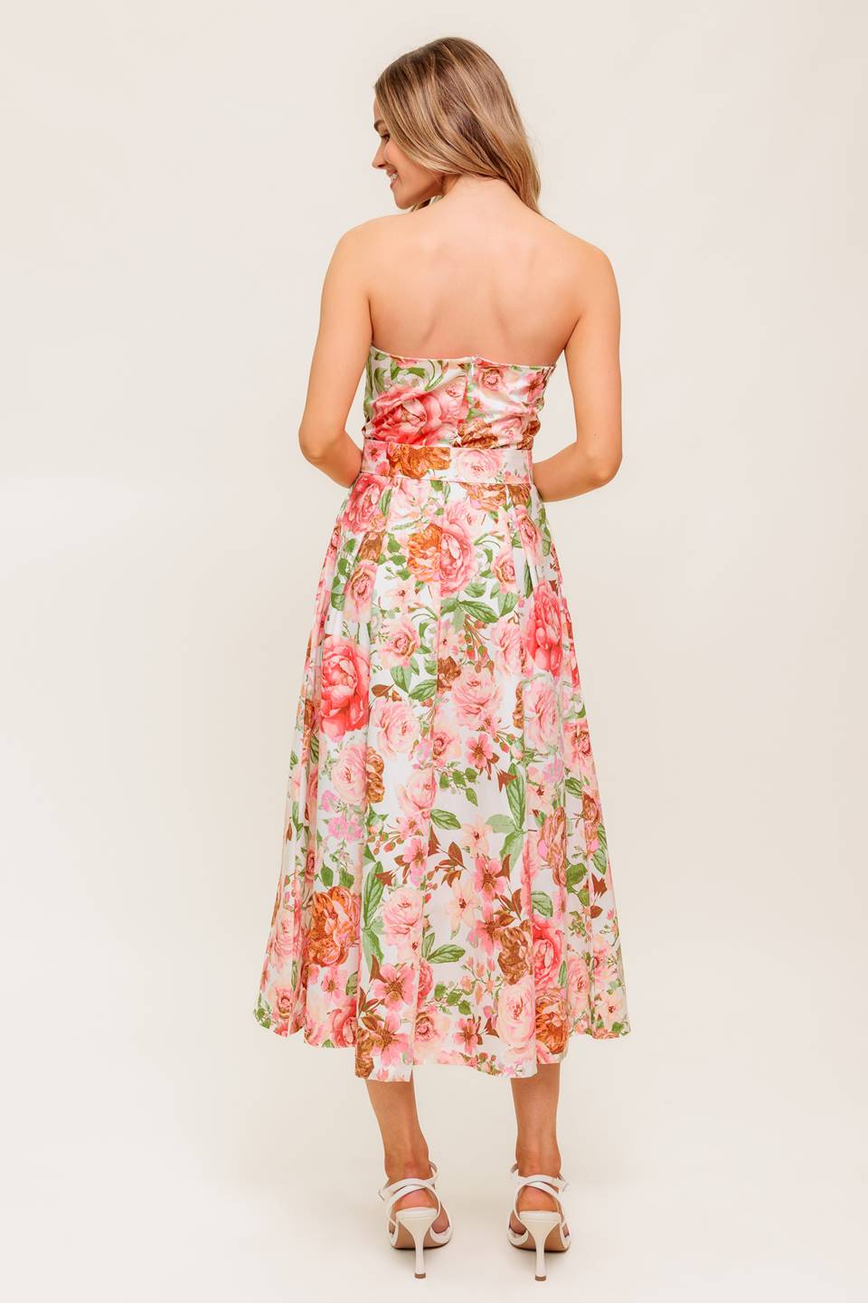 DAWN STRAPLESS MIDI DRESS PINK FLORAL