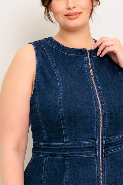 RAW BEAUTY ZIP FRONT DENIM MIDI DRESS