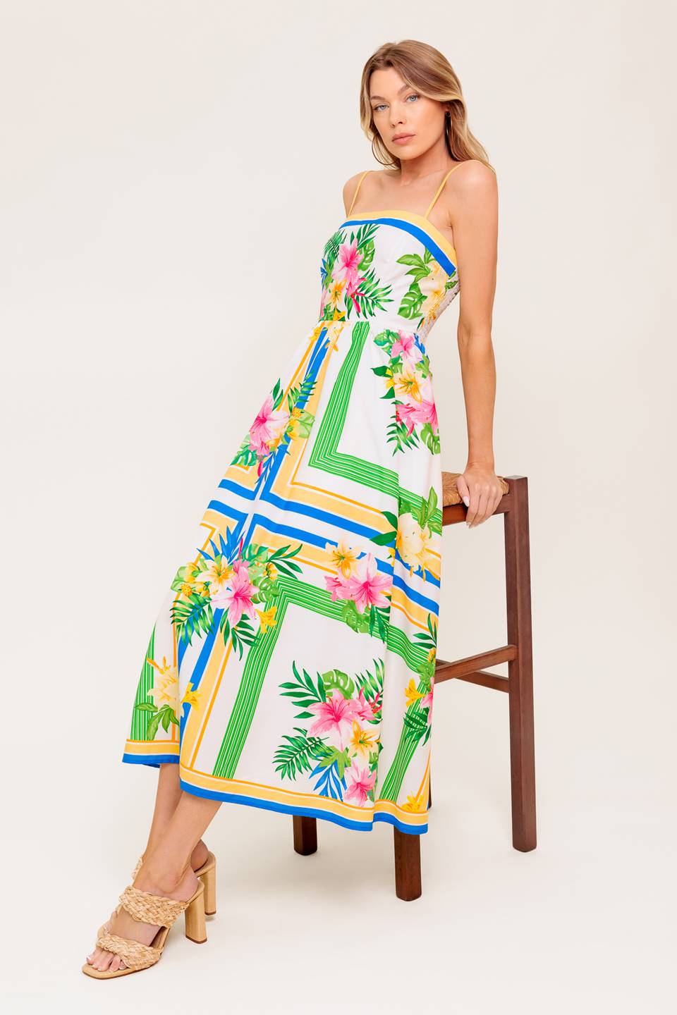 FLORAL HARMONY FLOWER PRINT MIDI DRESS WITH POCKETS