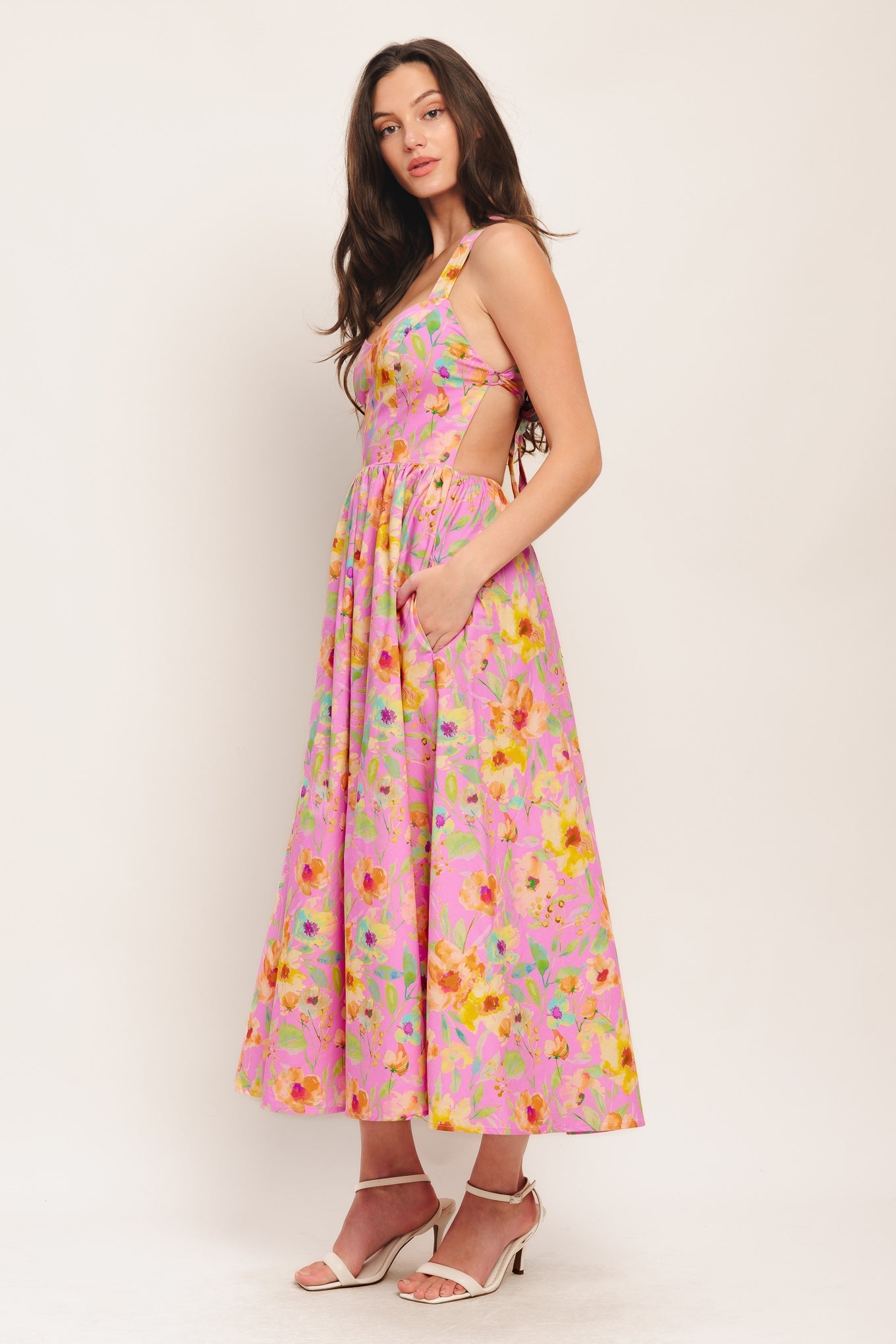 ROSY DAYDREAM PINK FLORAL MIDI DRESS