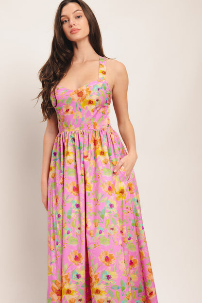 ROSY DAYDREAM PINK FLORAL MIDI DRESS