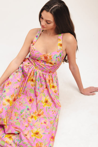 ROSY DAYDREAM PINK FLORAL MIDI DRESS
