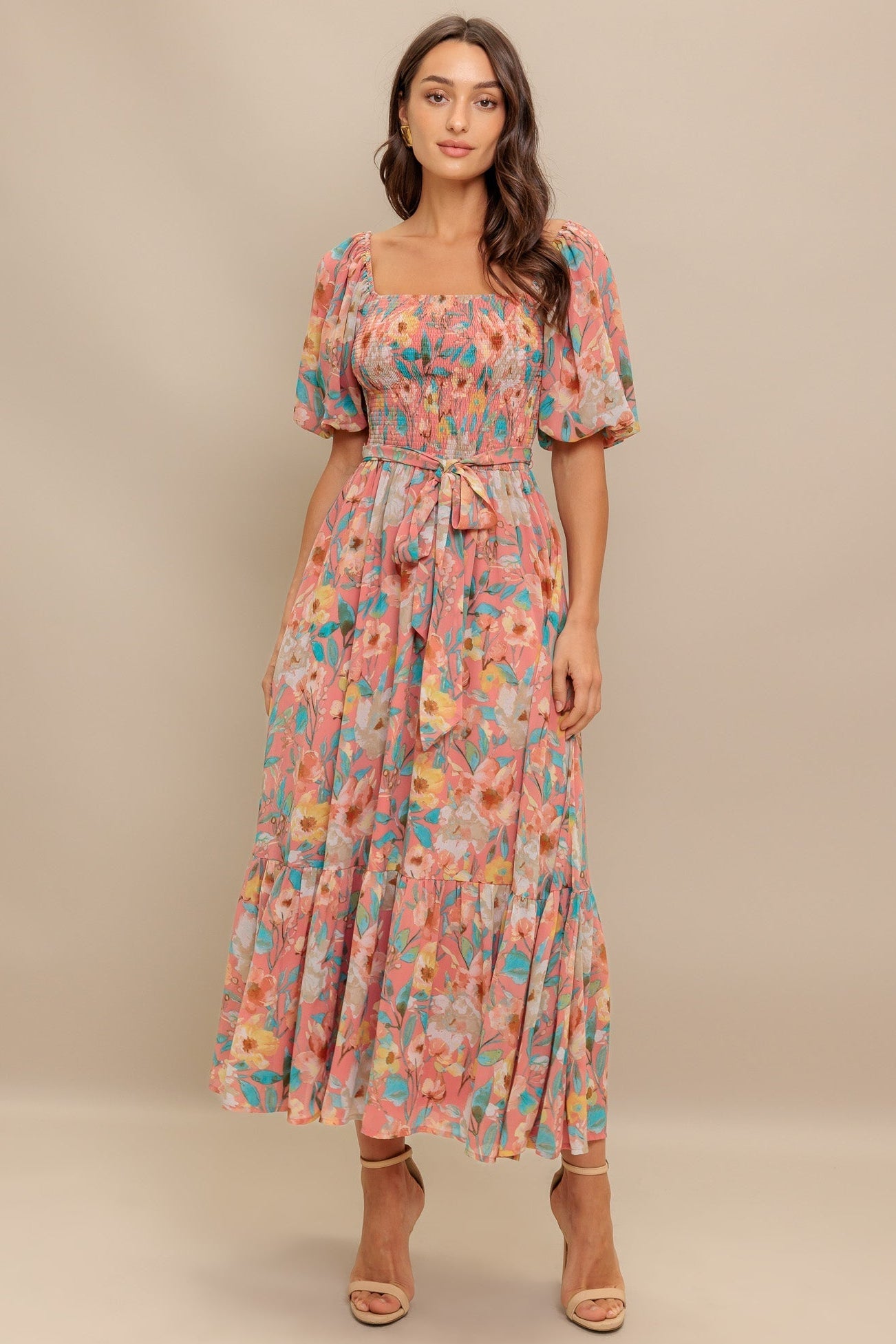 ROSY TWILIGHT FLORAL MIDI DRESS