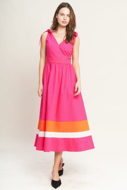 FOREST CHARM FUCHSIA & ORANGE MIDI DRESS