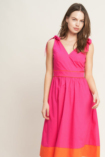 FOREST CHARM FUCHSIA & ORANGE MIDI DRESS