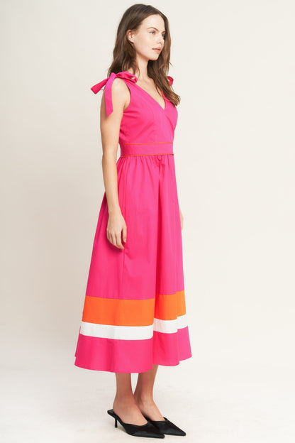 FOREST CHARM FUCHSIA & ORANGE MIDI DRESS