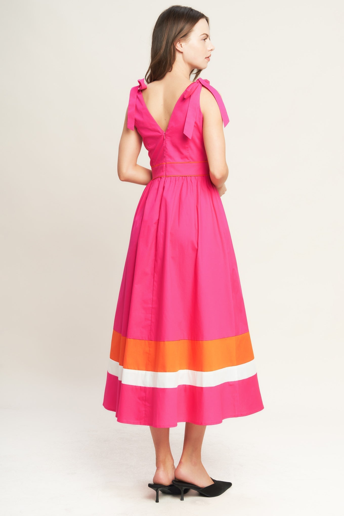 FOREST CHARM FUCHSIA & ORANGE MIDI DRESS