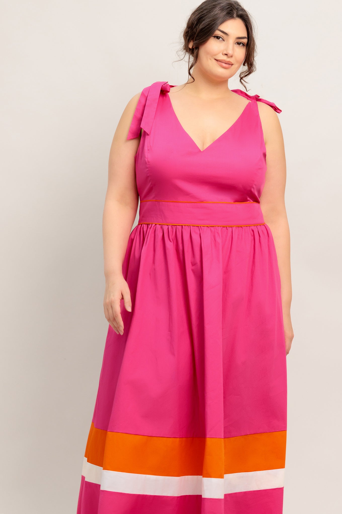FOREST CHARM FUCHSIA & ORANGE MIDI DRESS