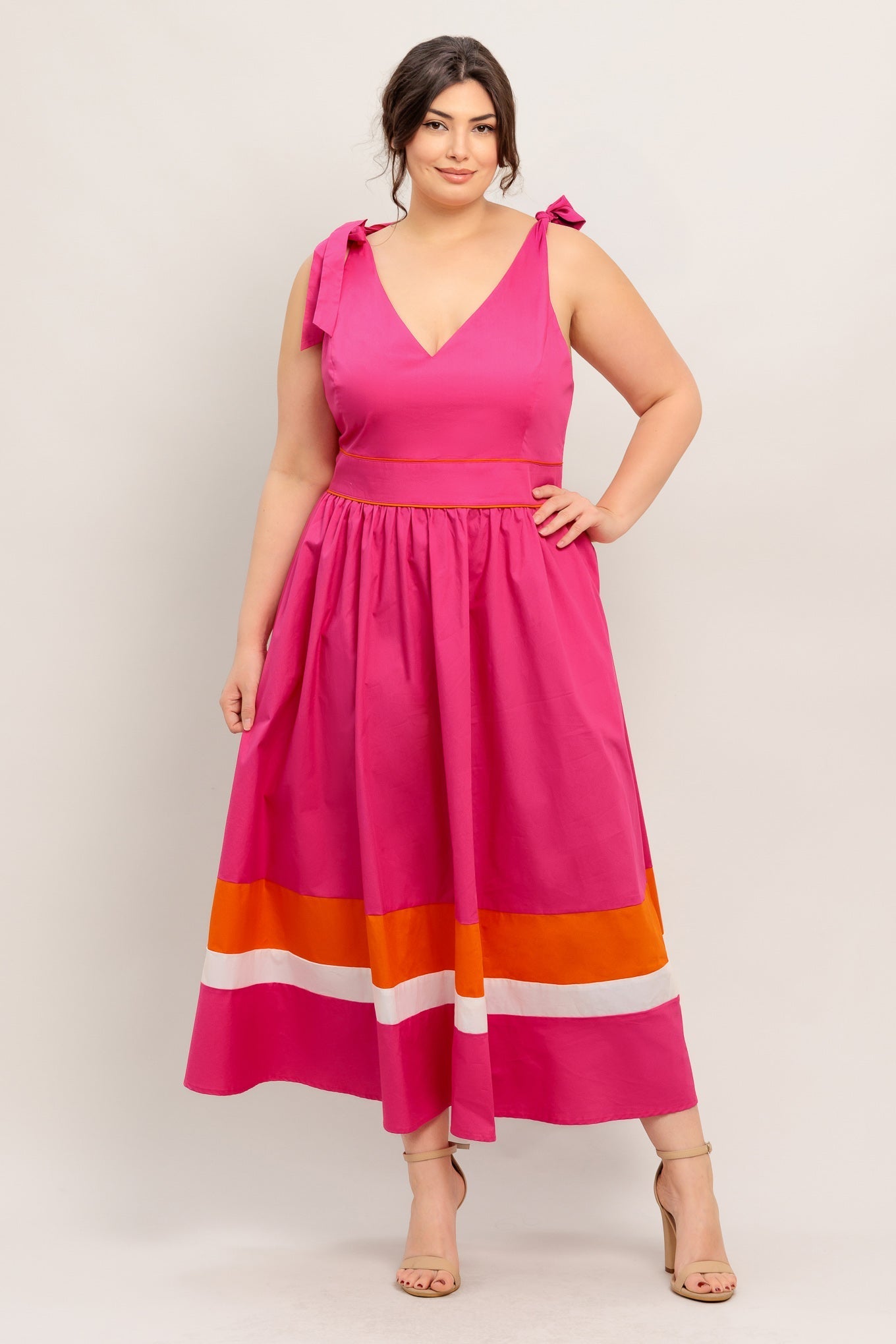 FOREST CHARM FUCHSIA & ORANGE MIDI DRESS