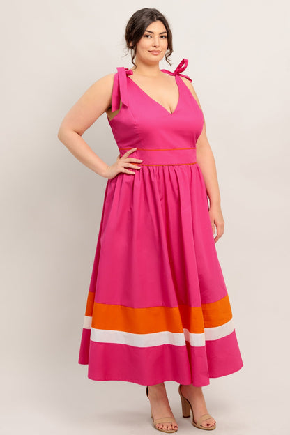 FOREST CHARM FUCHSIA & ORANGE MIDI DRESS