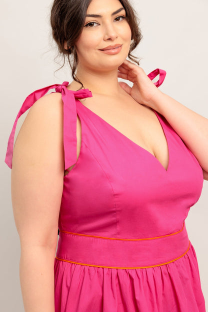 FOREST CHARM FUCHSIA & ORANGE MIDI DRESS