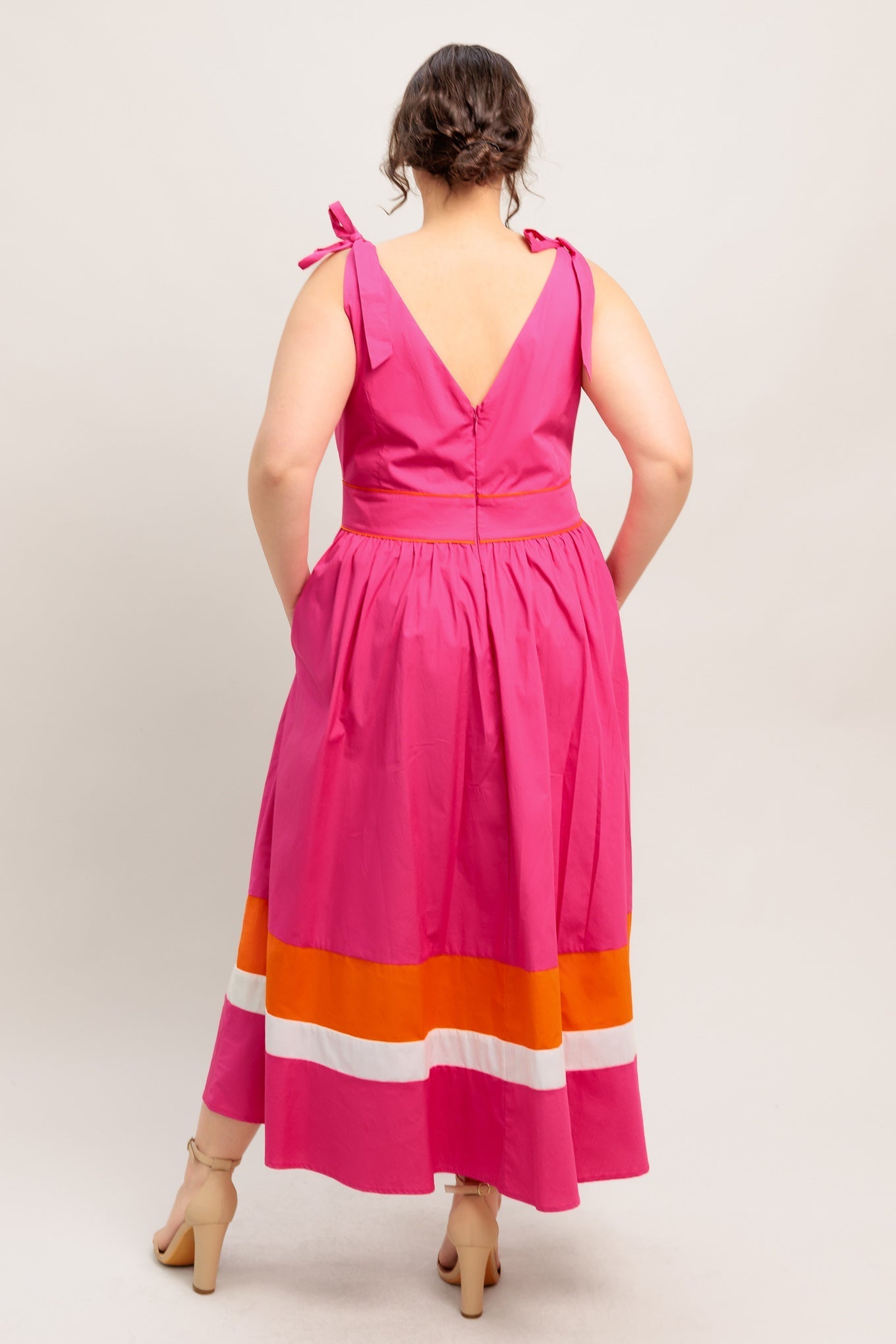 FOREST CHARM FUCHSIA & ORANGE MIDI DRESS