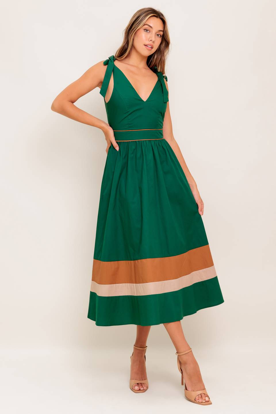 JUNIPER DRESS COLOR BLOCKED COTTON MIDI DRESS