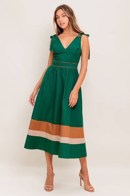 JUNIPER DRESS COLOR BLOCKED COTTON MIDI DRESS