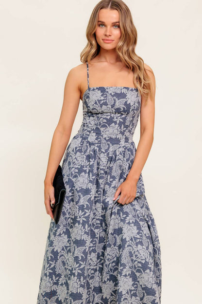 ORDINARY IS OVERRATED FLORAL DENIM BLUE DRESS