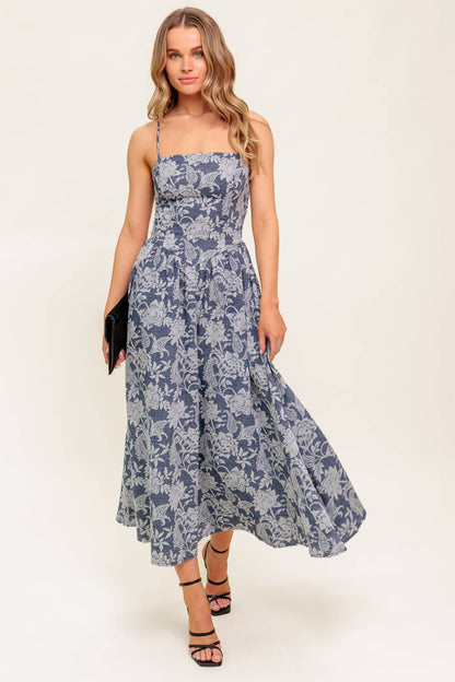 ORDINARY IS OVERRATED FLORAL DENIM BLUE DRESS
