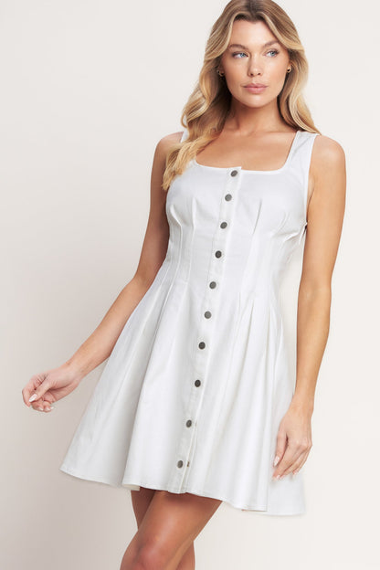 SUMMER PROMISE U-NECK WHITE DENIM MINI DRESS