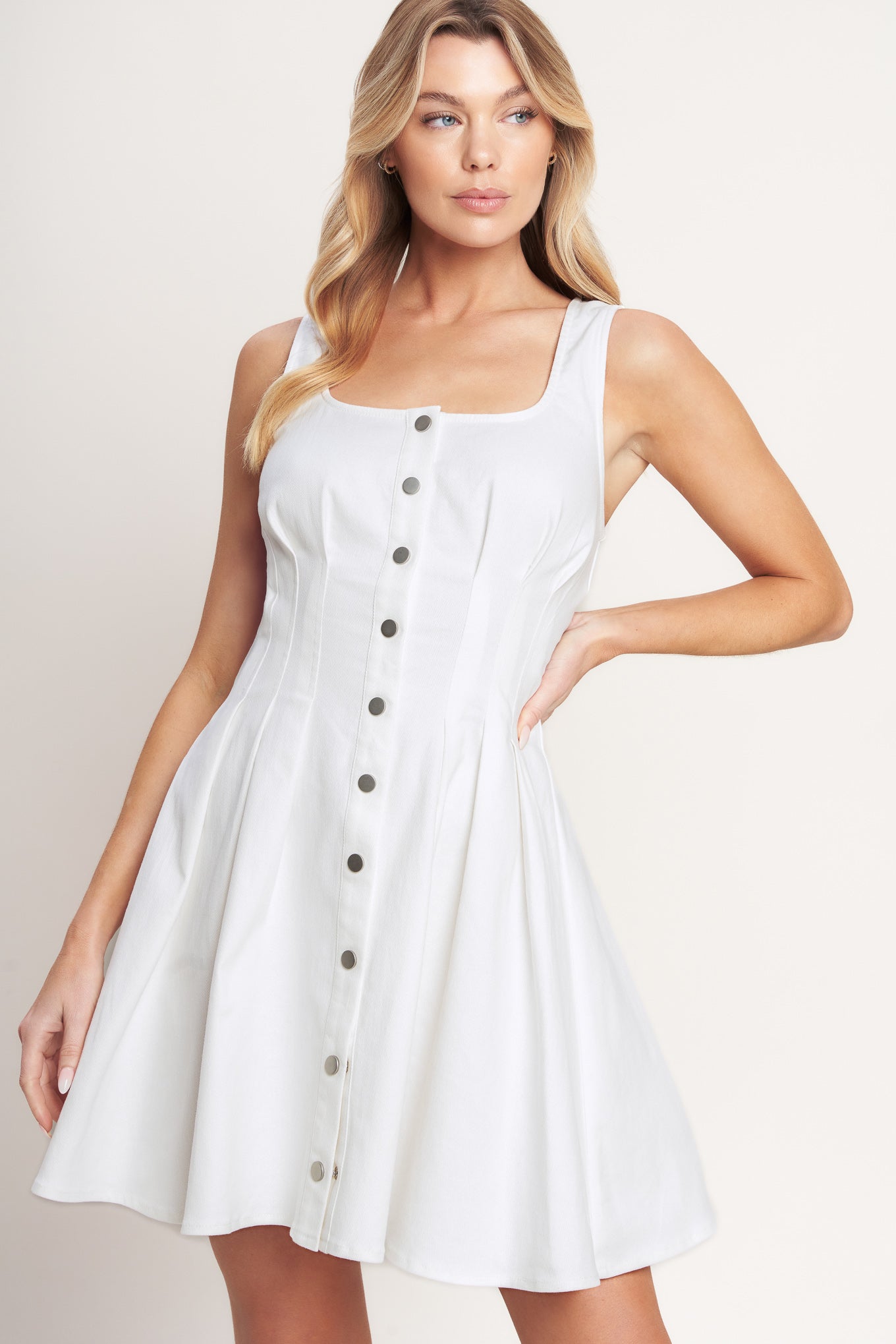 SUMMER PROMISE U-NECK WHITE DENIM MINI DRESS