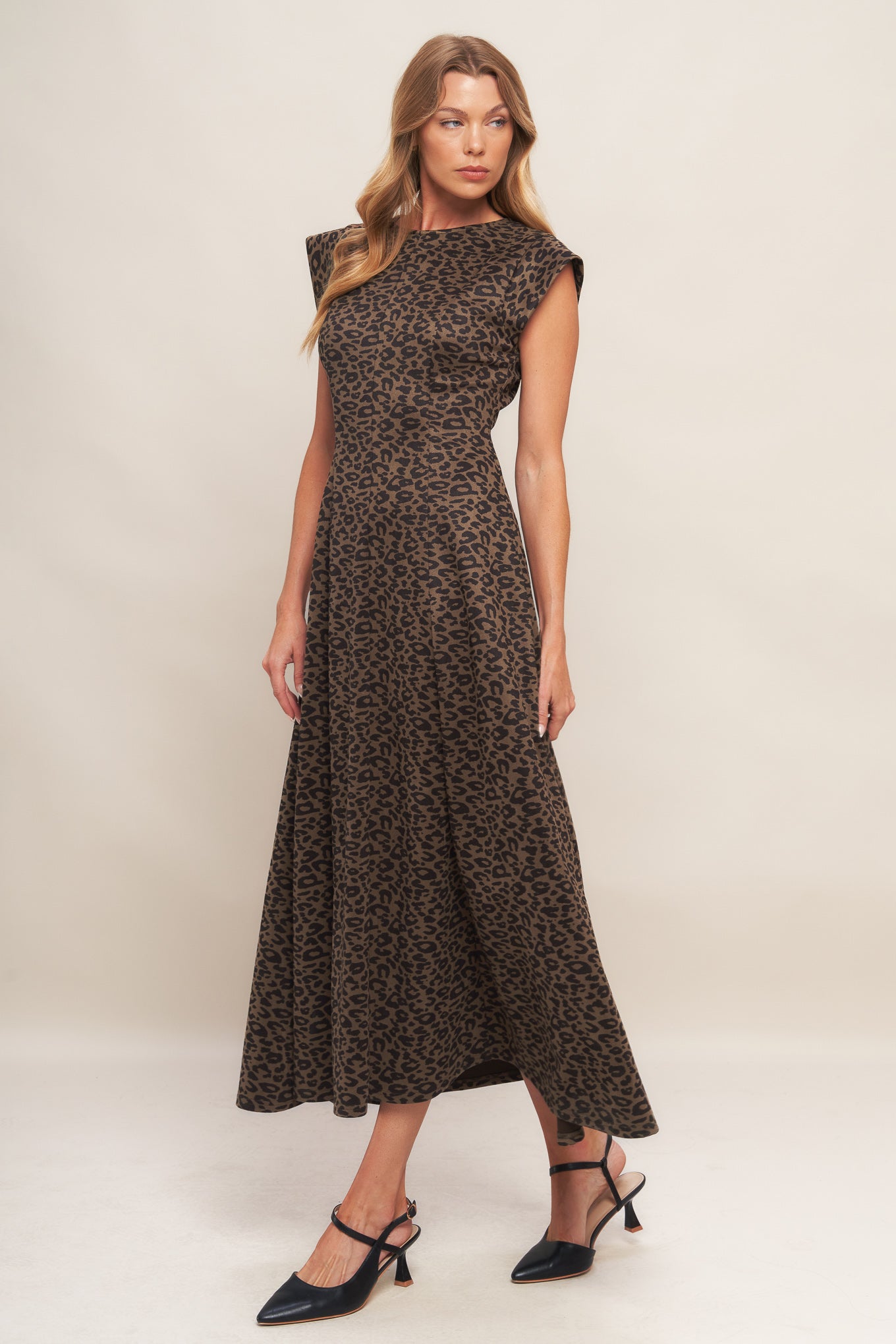 URBAN JUNGLE BROWN LEOPARD SUEDED KNIT MIDI DRESS