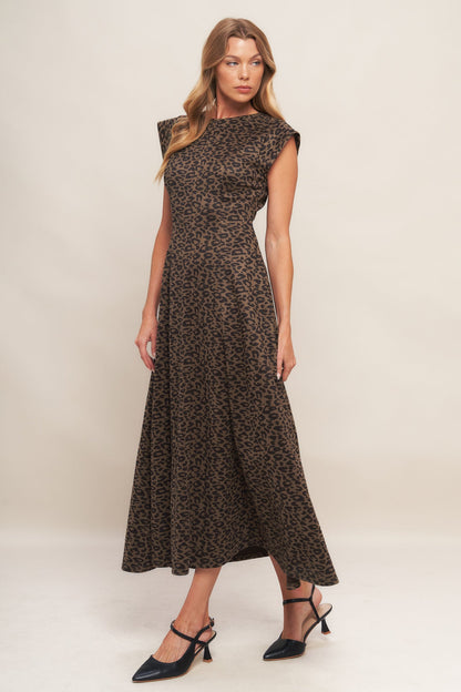 URBAN JUNGLE BROWN LEOPARD SUEDED KNIT MIDI DRESS