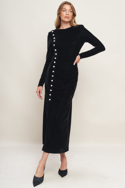 URBAN EMPRESS BLACK VELVET MIDI DRESS