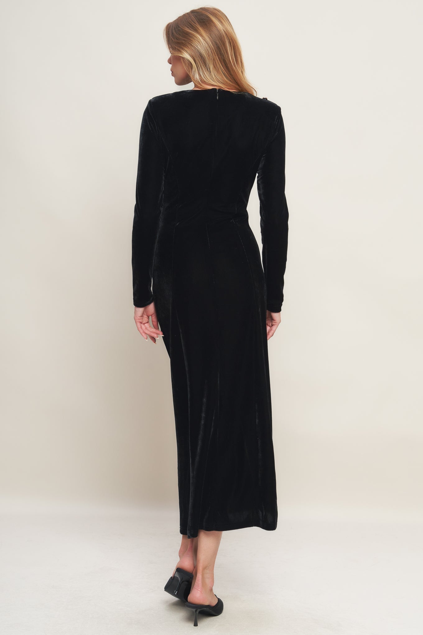 URBAN EMPRESS BLACK VELVET MIDI DRESS