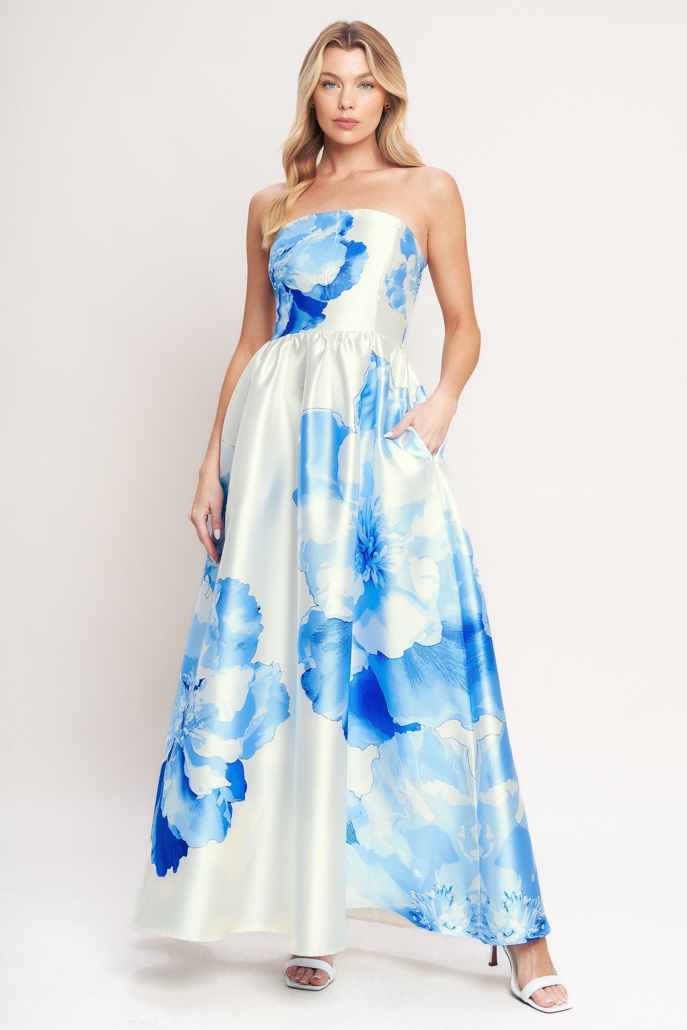 BLUE LUXE PEONY MAXI DRESS