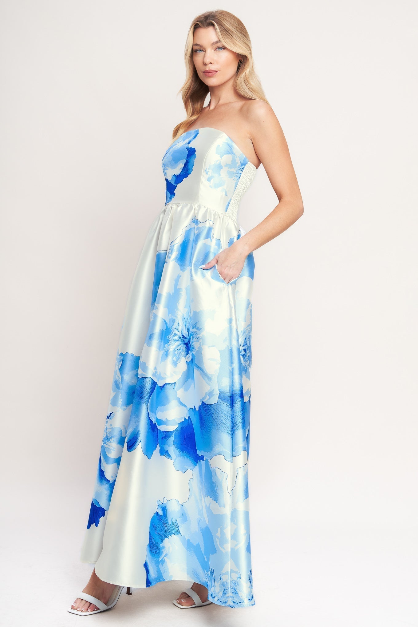 BLUE LUXE PEONY MAXI DRESS