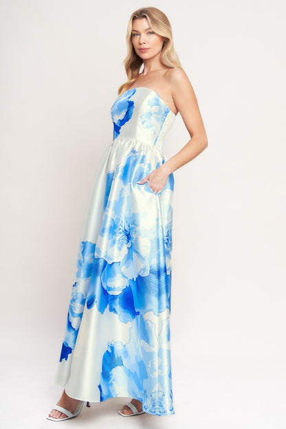 BLUE LUXE PEONY MAXI DRESS