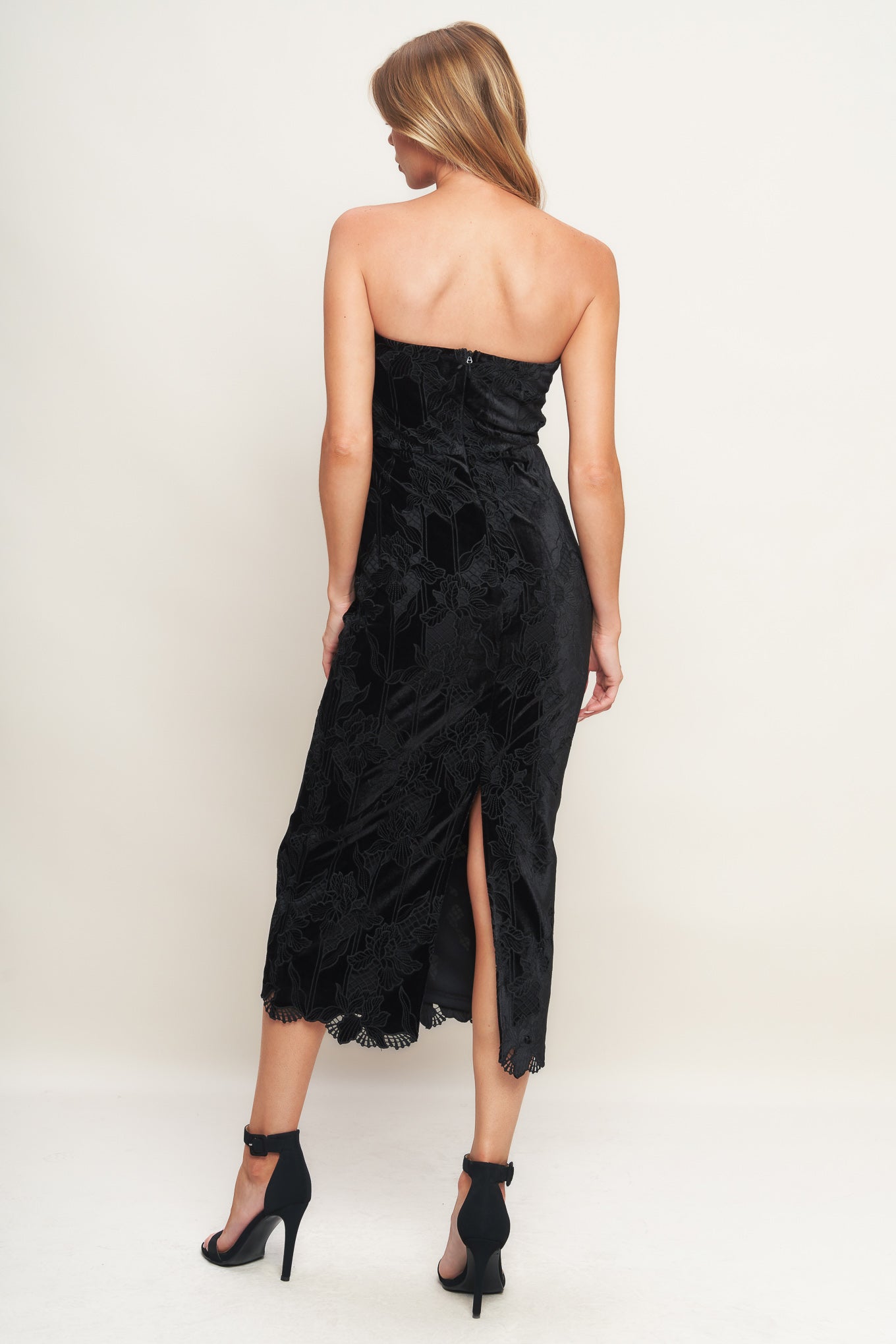 TEMPTATION BLACK VELVET LACE MIDI DRESS