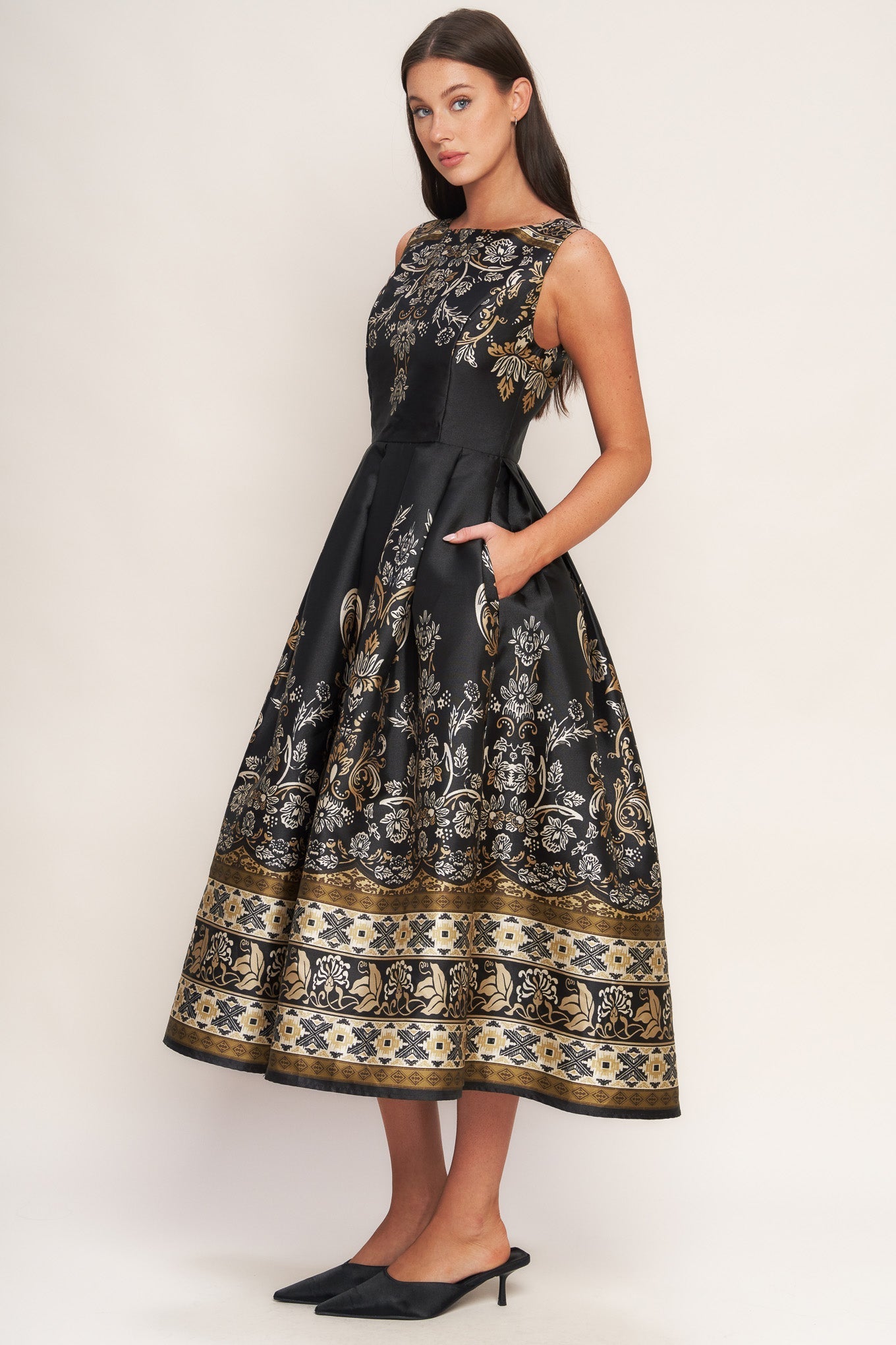 BAROQUE SPELL BLACK MIDI DRESS