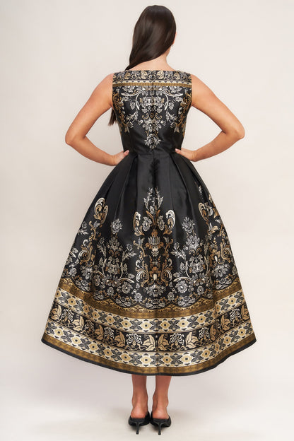 BAROQUE SPELL BLACK MIDI DRESS