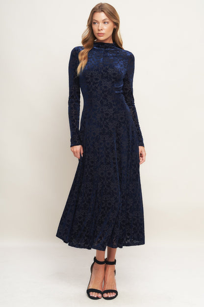 Size Small, VELVET GALAXY CHARM MIDI DRESS NAVY FINAL